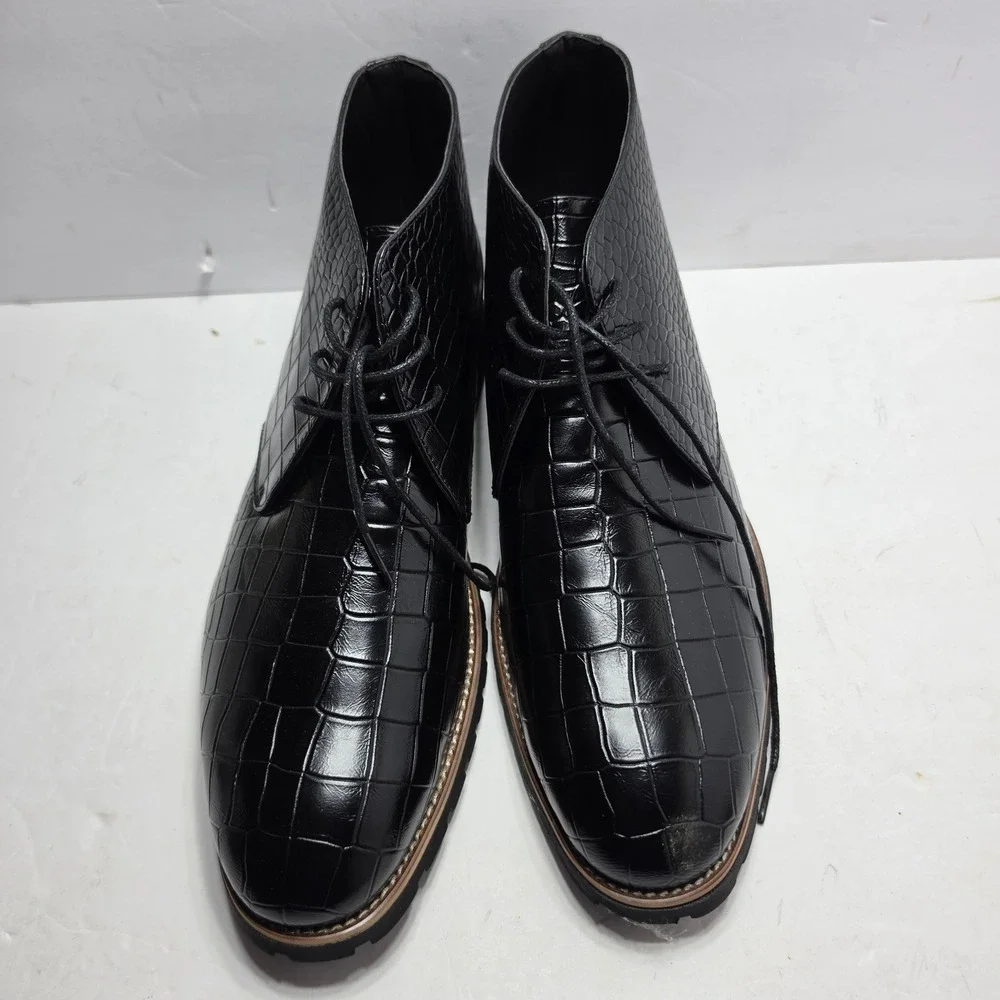 Mens Black Faux Croc Embossed Chukka Boots Lace Up Dress Shoes 2353 Size 46